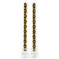 Discount MacKenzie-Childs Argyle Dinner Candles - Black & Gold - Set Of 2