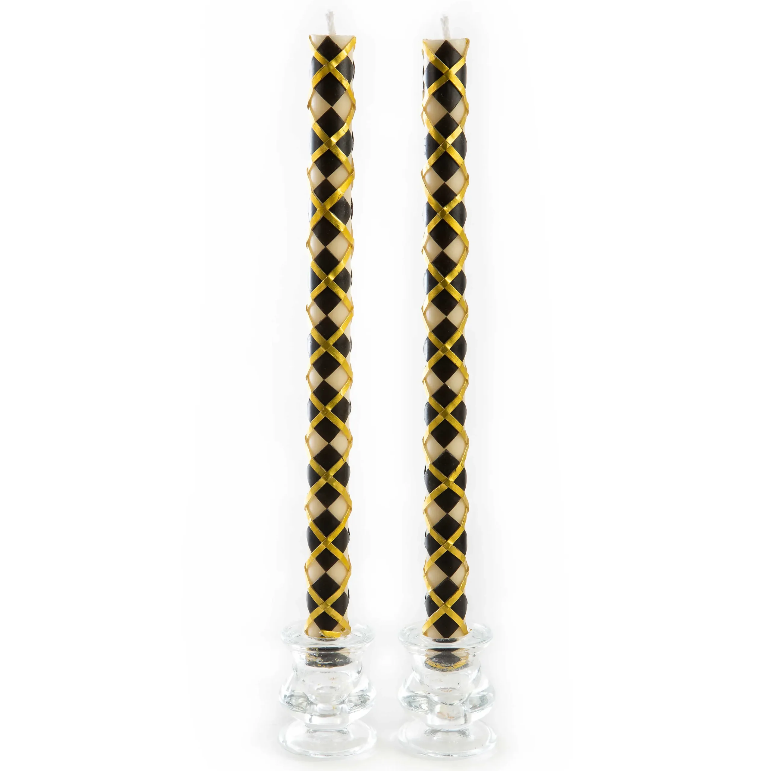 Discount MacKenzie-Childs Argyle Dinner Candles - Black & Gold - Set Of 2