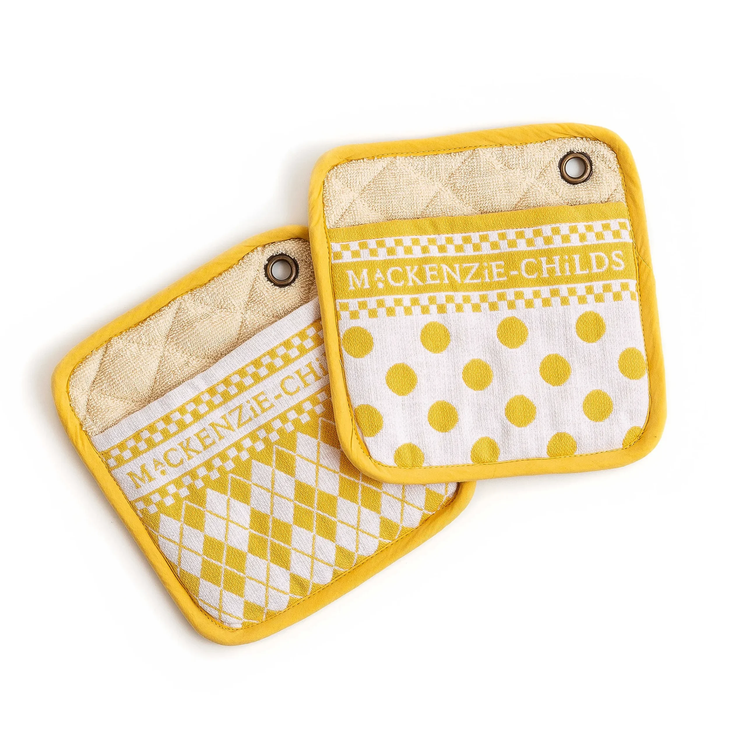 Best MacKenzie-Childs Argyle Potholders - Yellow - Set Of 2