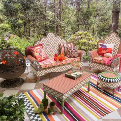 New MacKenzie-Childs Breezy Poppy Outdoor Loveseat