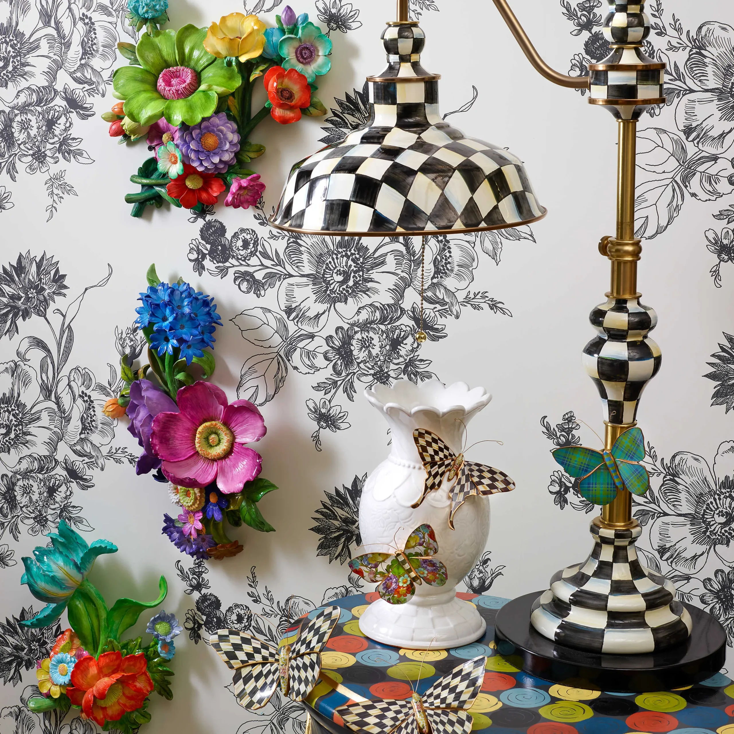 Sale MacKenzie-Childs Butterfly Duo Wall Decor - Courtly Check