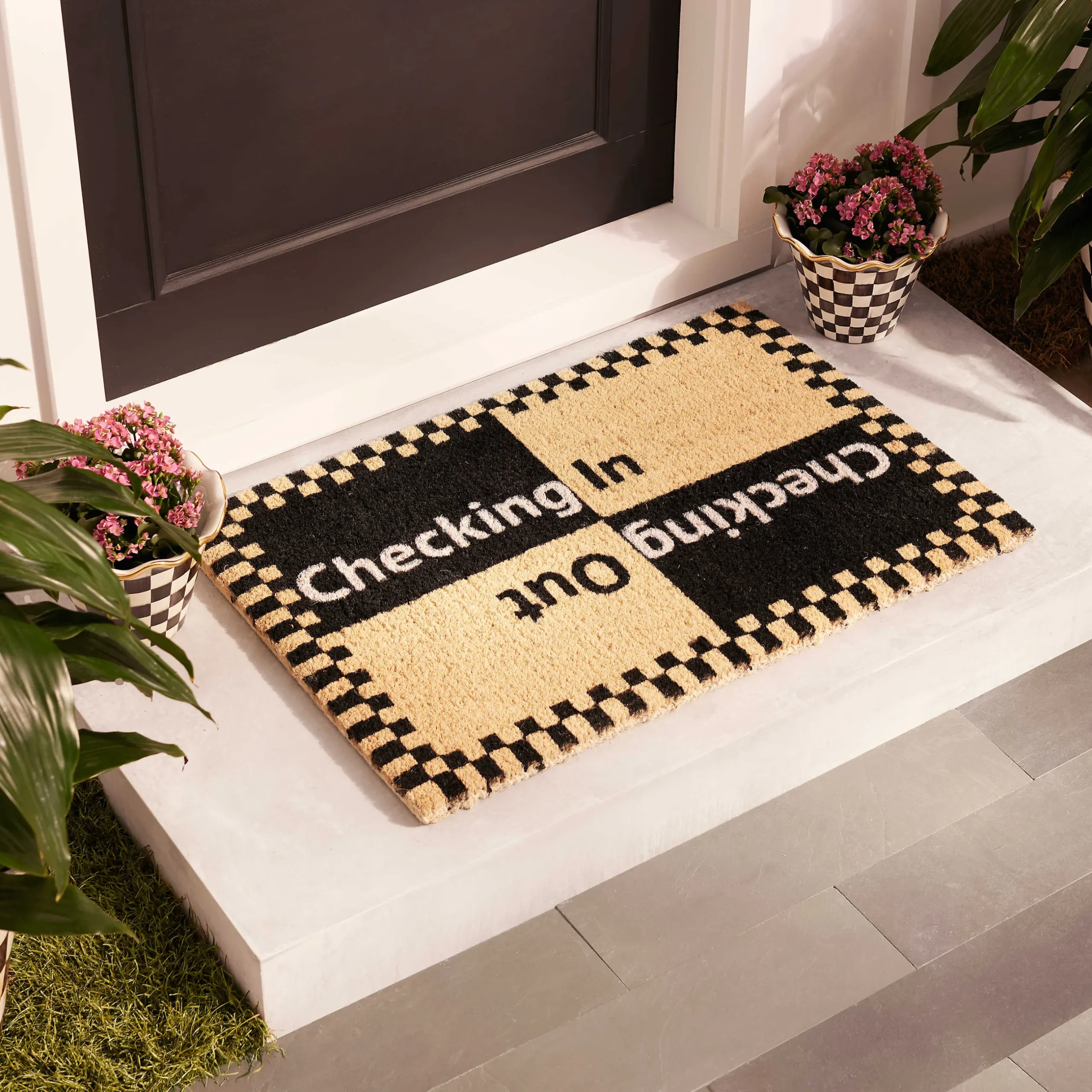 New MacKenzie-Childs Checking In Checking Out Entrance Mat