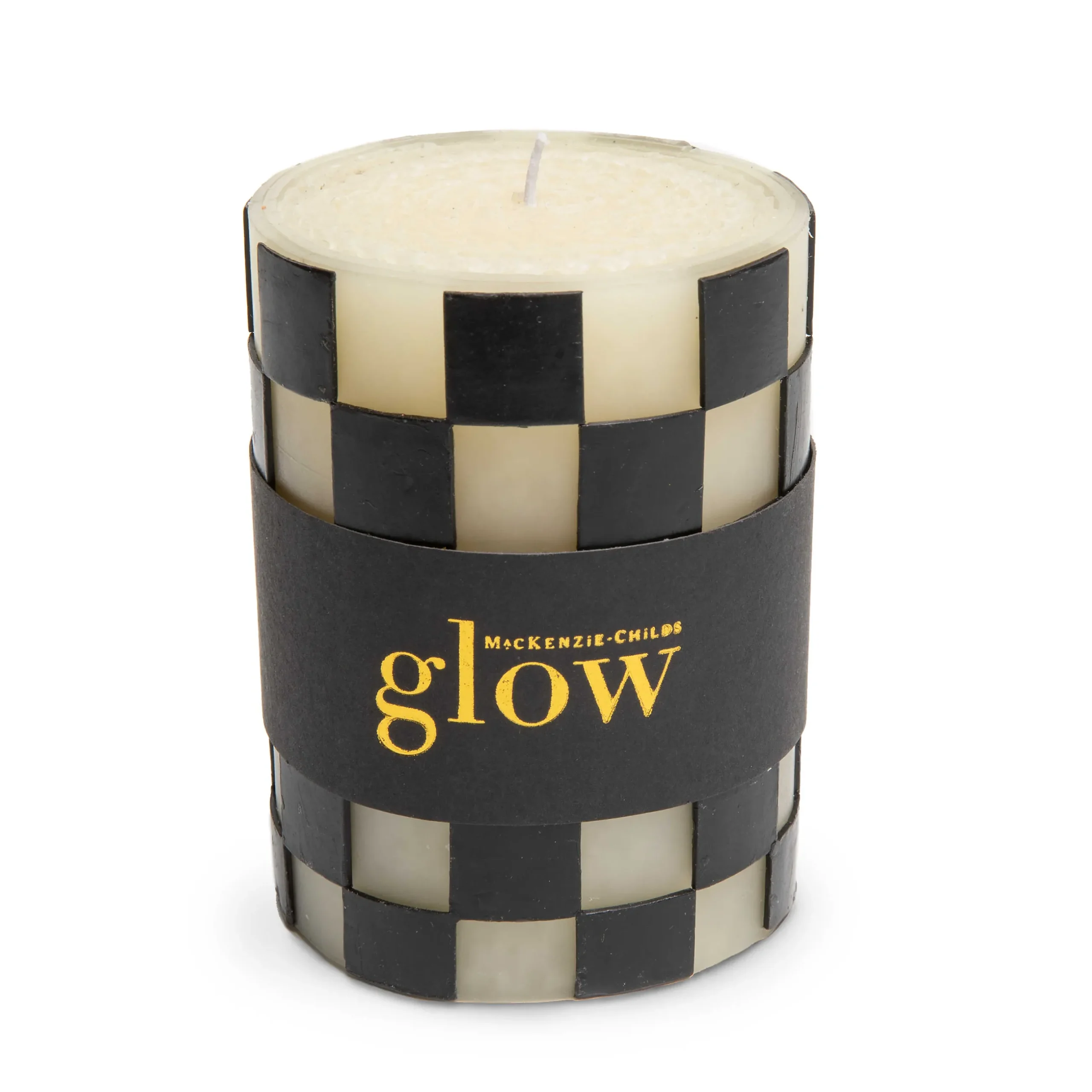 Clearance MacKenzie-Childs Check Pillar Candle - 4" - Black