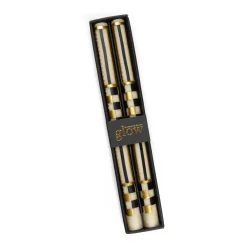Clearance MacKenzie-Childs Check & Stripe Dinner Candles - Black & Gold - Set Of 2