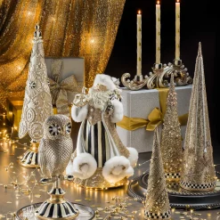 Outlet MacKenzie-Childs Christmas Tree Dinner Candles - Gold & Pearl - Set Of 2