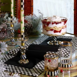 Hot MacKenzie-Childs Christmas Tree Dinner Candles - Check Bands - Set Of 2