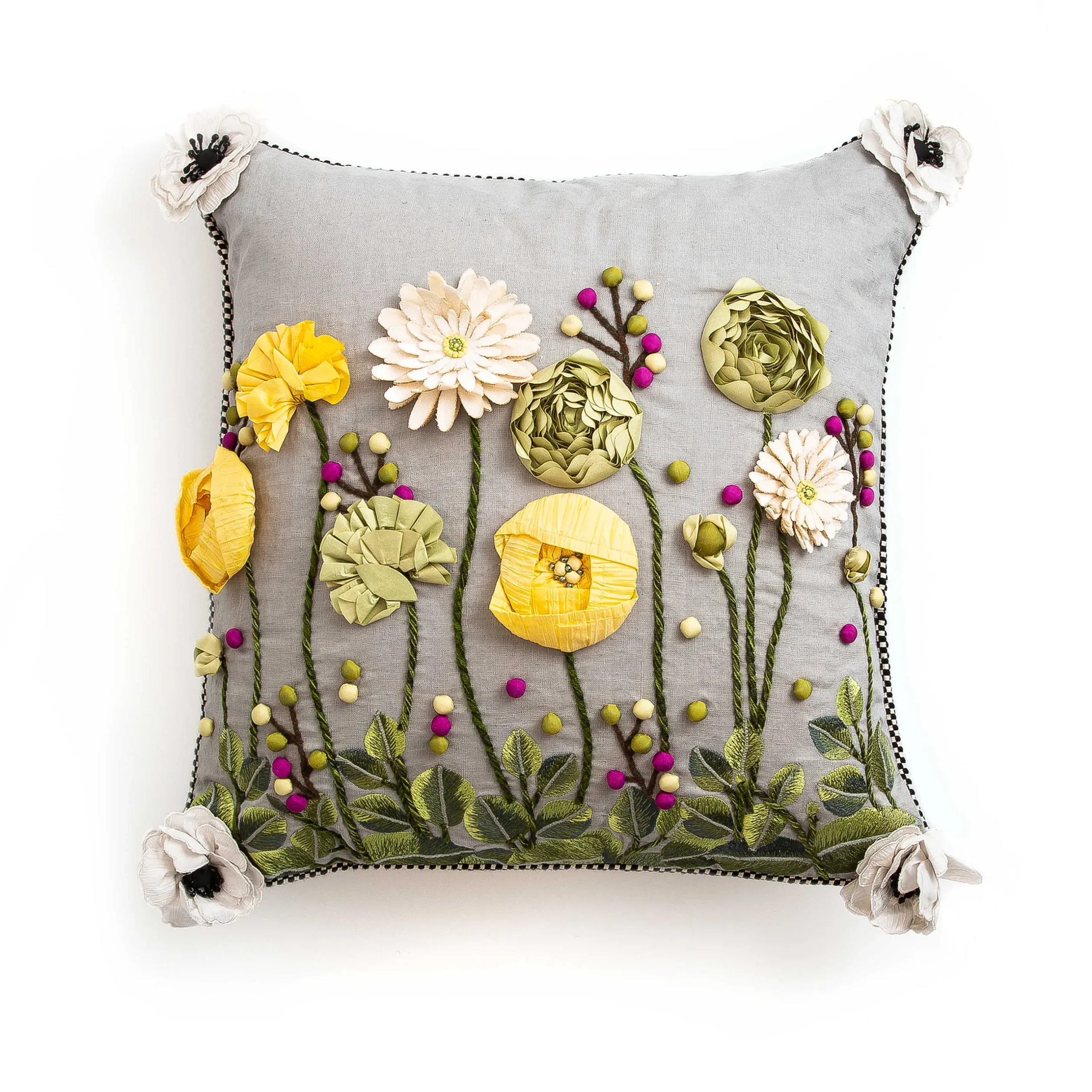 Clearance MacKenzie-Childs Coming Up Daisies Square Pillow