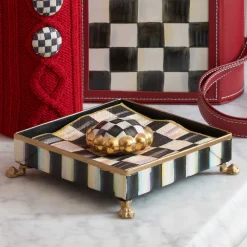 New MacKenzie-Childs Courtly Check Cocktail Napkin Holder Set - Gold