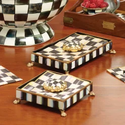 New MacKenzie-Childs Courtly Check Cocktail Napkin Holder Set - Gold
