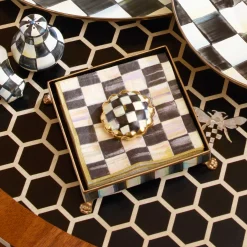 New MacKenzie-Childs Courtly Check Cocktail Napkin Holder Set - Gold