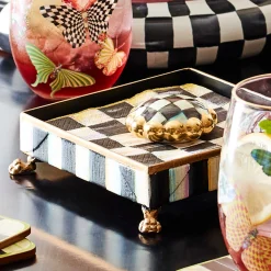 New MacKenzie-Childs Courtly Check Cocktail Napkin Holder Set - Gold