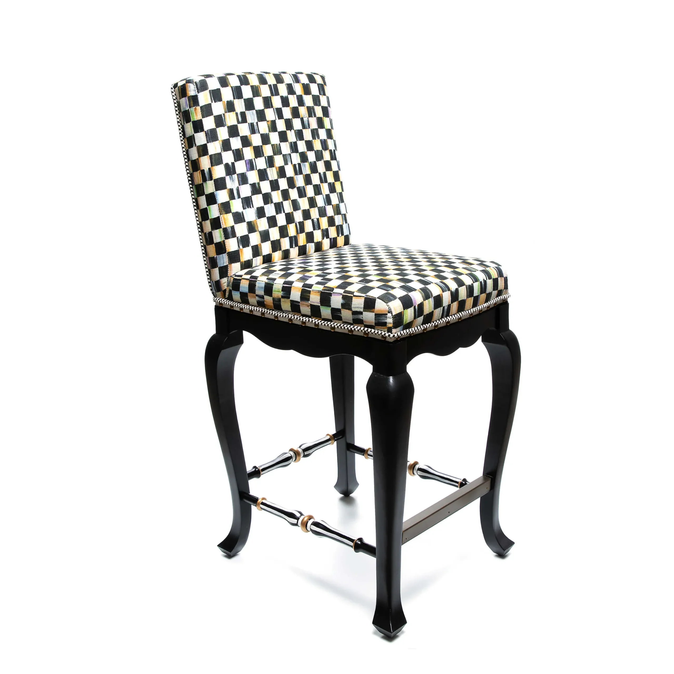 Best MacKenzie-Childs Courtly Check Counter Stool With Back - Black