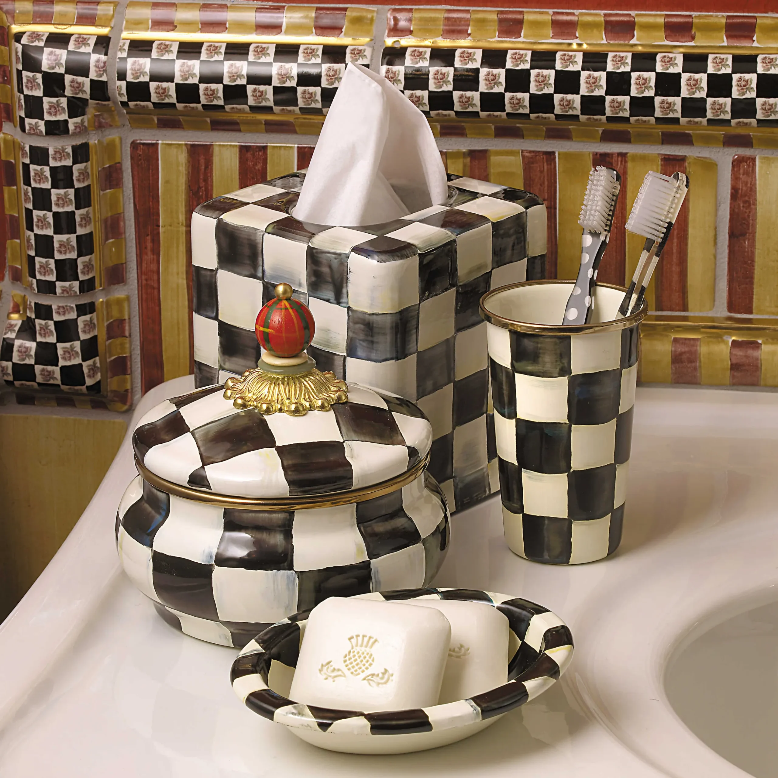 Sale MacKenzie-Childs Courtly Check Enamel Boutique Tissue Box Cover
