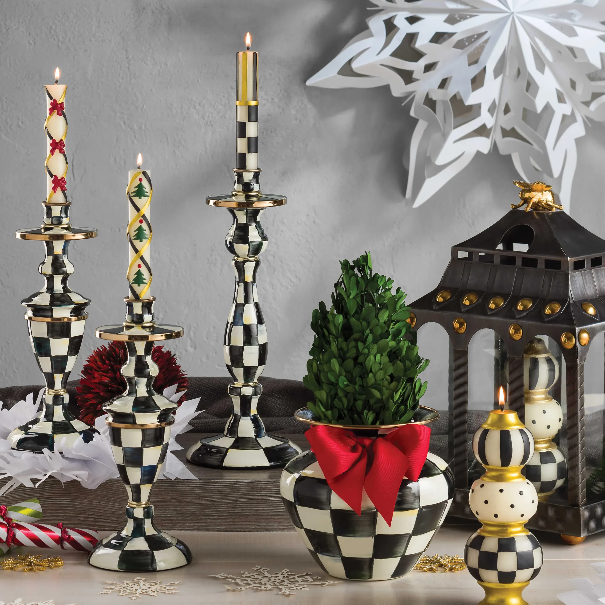 Best MacKenzie-Childs Courtly Check Enamel Candlestick - Medium