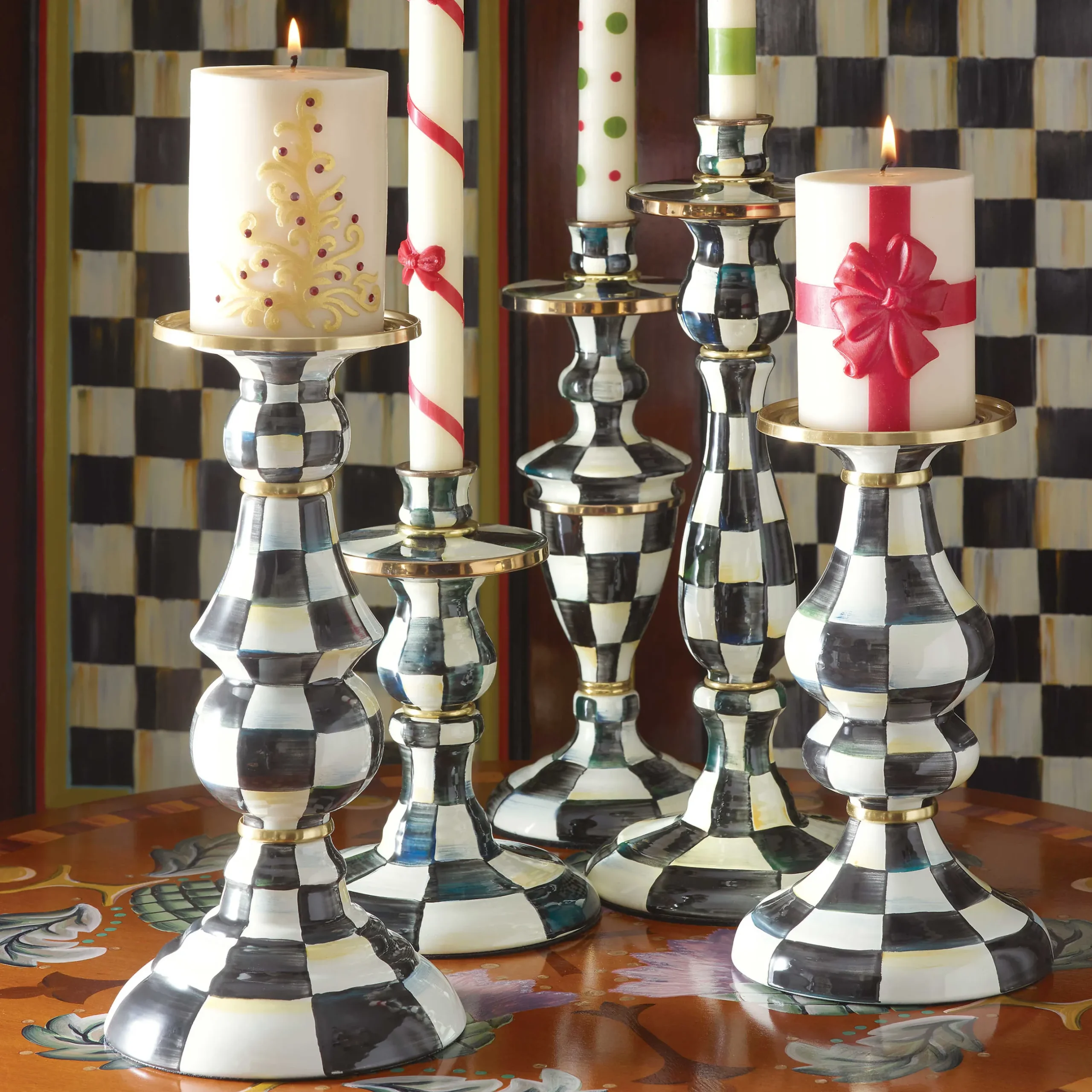 Best MacKenzie-Childs Courtly Check Enamel Candlestick - Medium