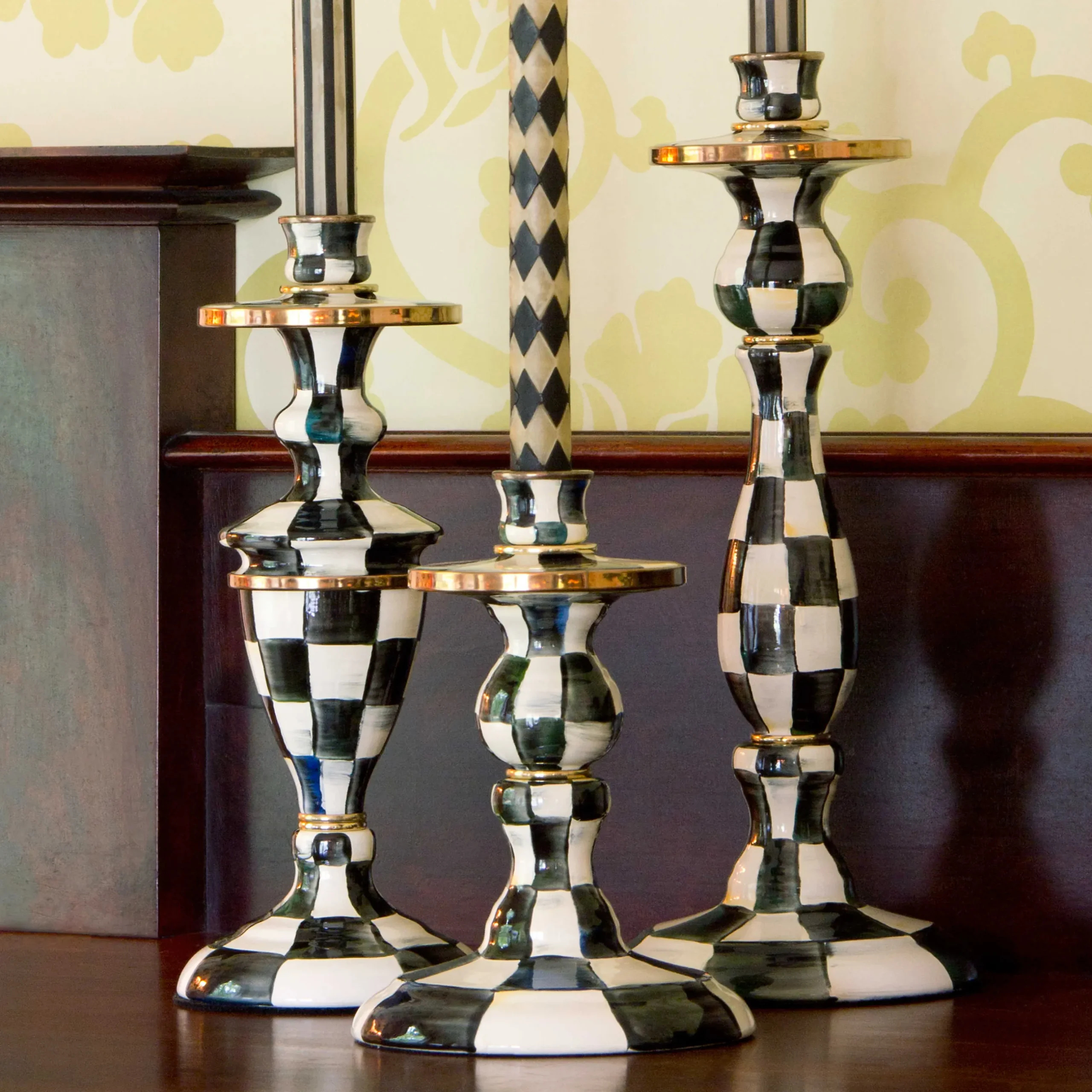 Best MacKenzie-Childs Courtly Check Enamel Candlestick - Medium