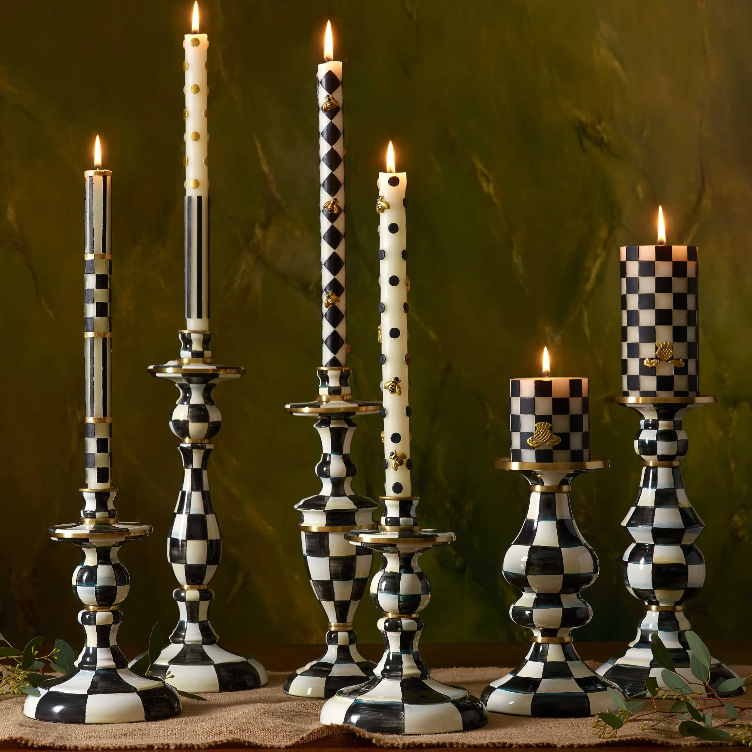 Best MacKenzie-Childs Courtly Check Enamel Candlestick - Medium