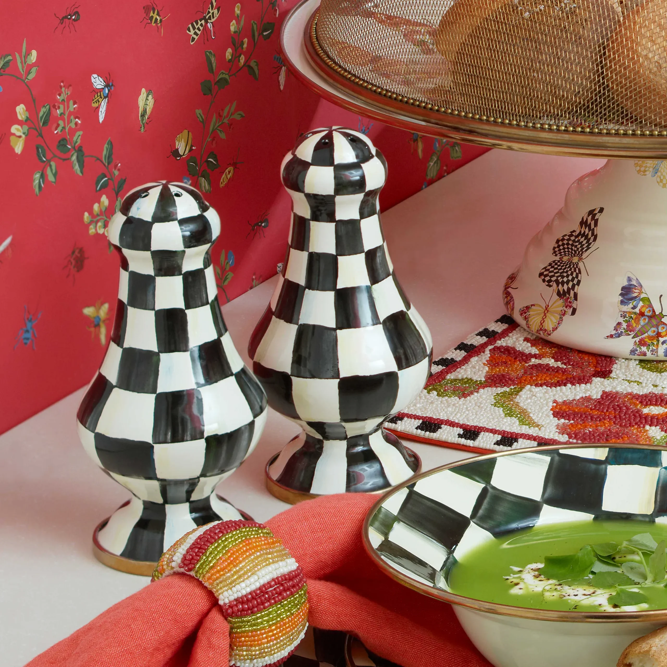 Outlet MacKenzie-Childs Courtly Check Enamel Large Salt & Pepper Shakers