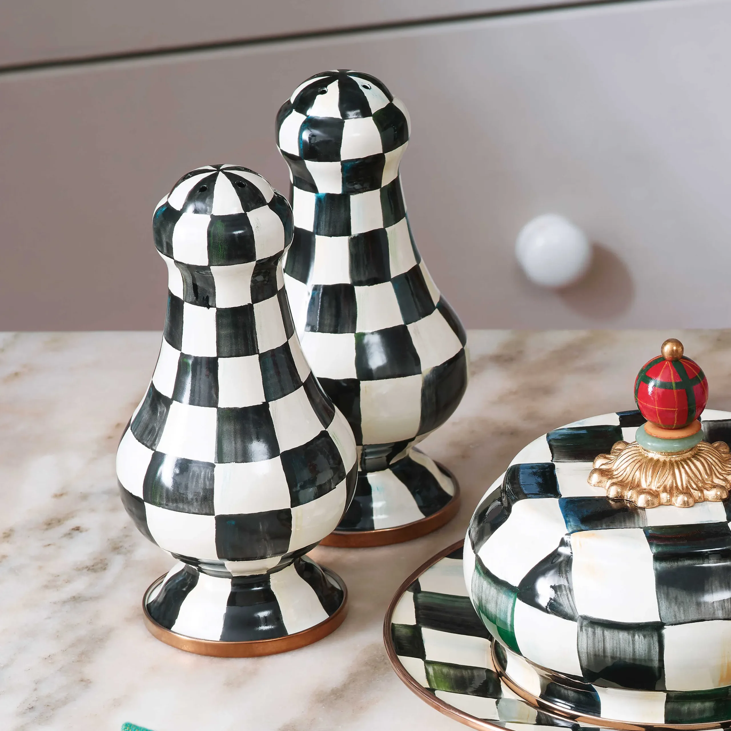 Outlet MacKenzie-Childs Courtly Check Enamel Large Salt & Pepper Shakers