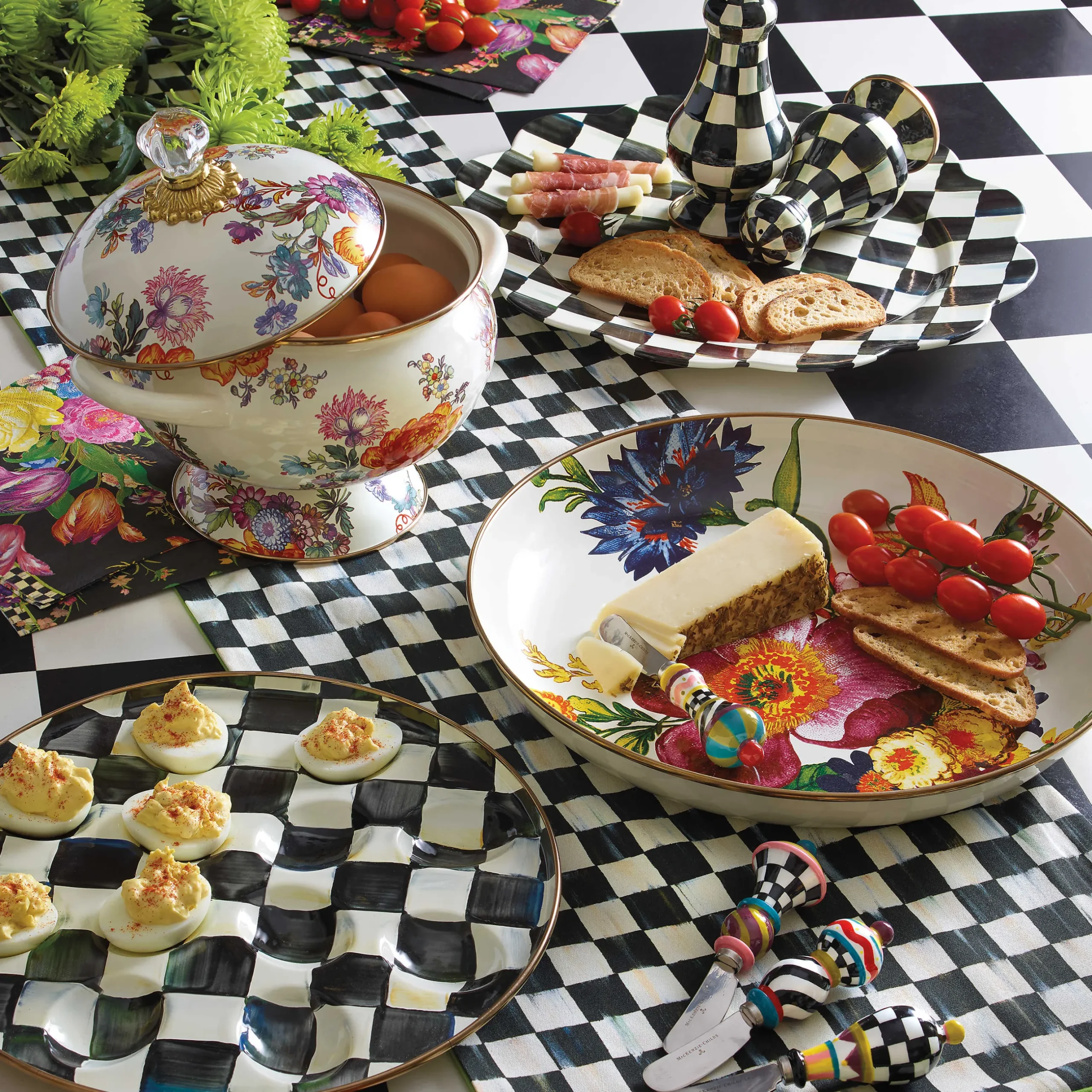 Outlet MacKenzie-Childs Courtly Check Enamel Large Salt & Pepper Shakers