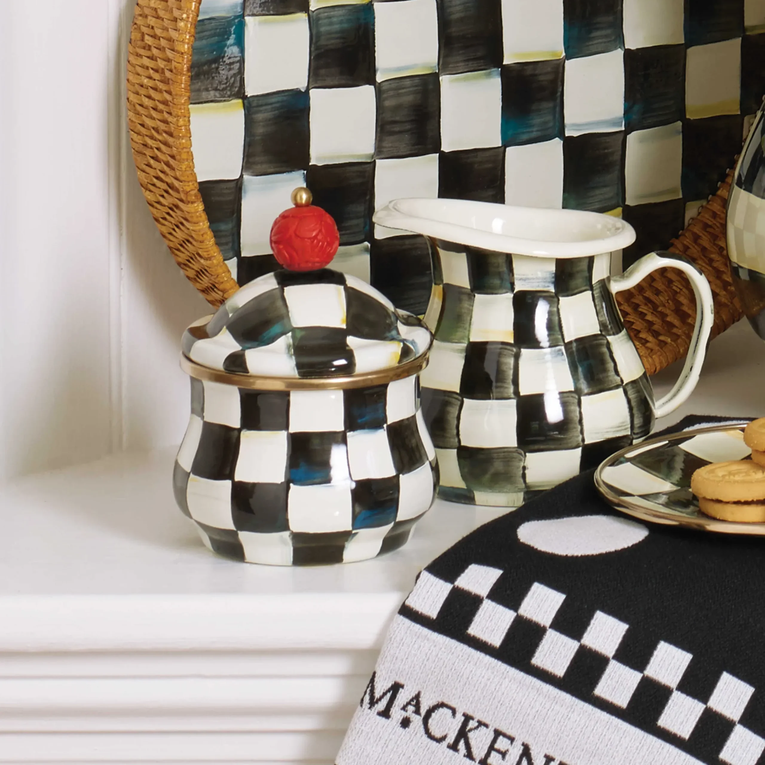 Sale MacKenzie-Childs Courtly Check Enamel Lidded Sugar Bowl