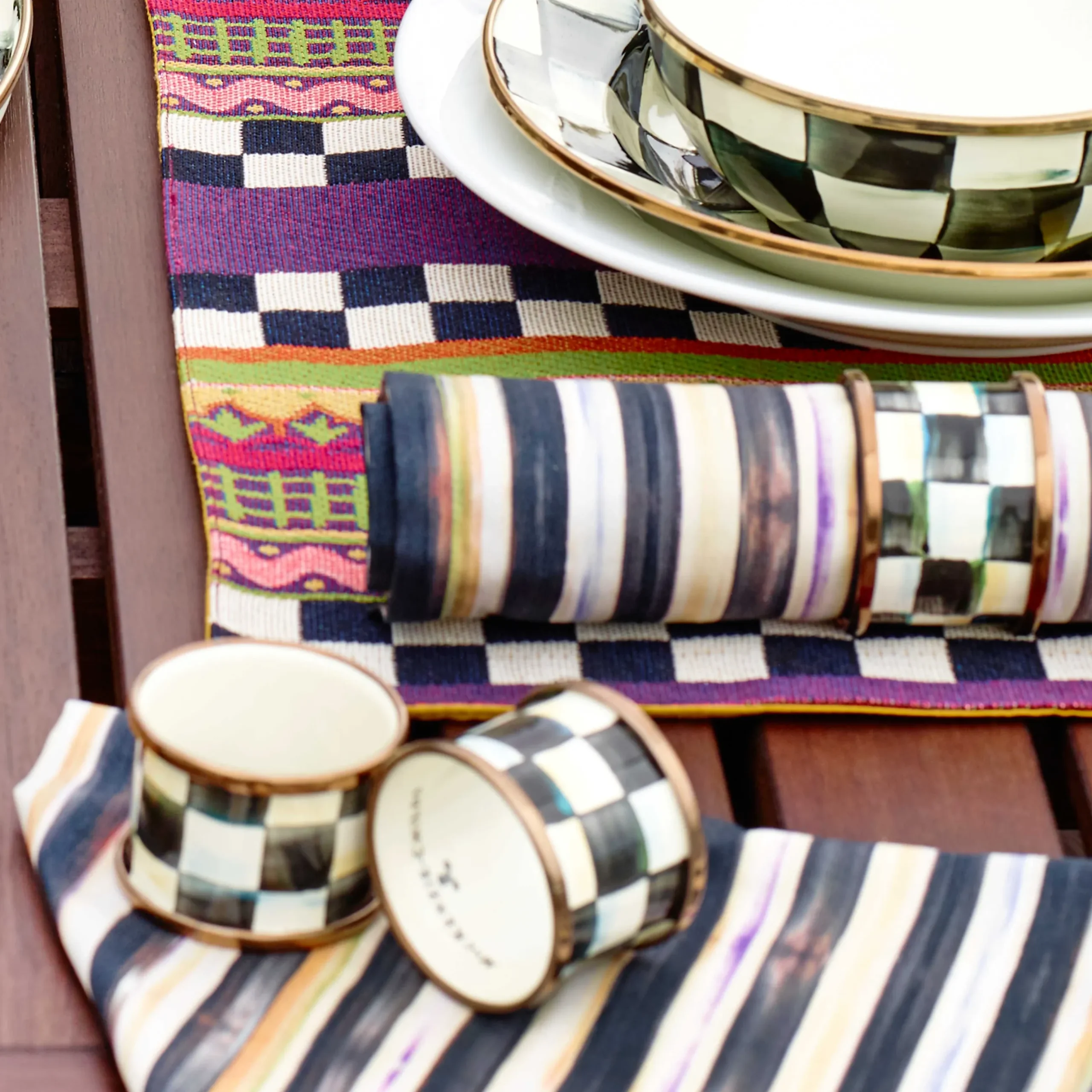 Discount MacKenzie-Childs Courtly Check Enamel Napkin Rings - Set Of 4