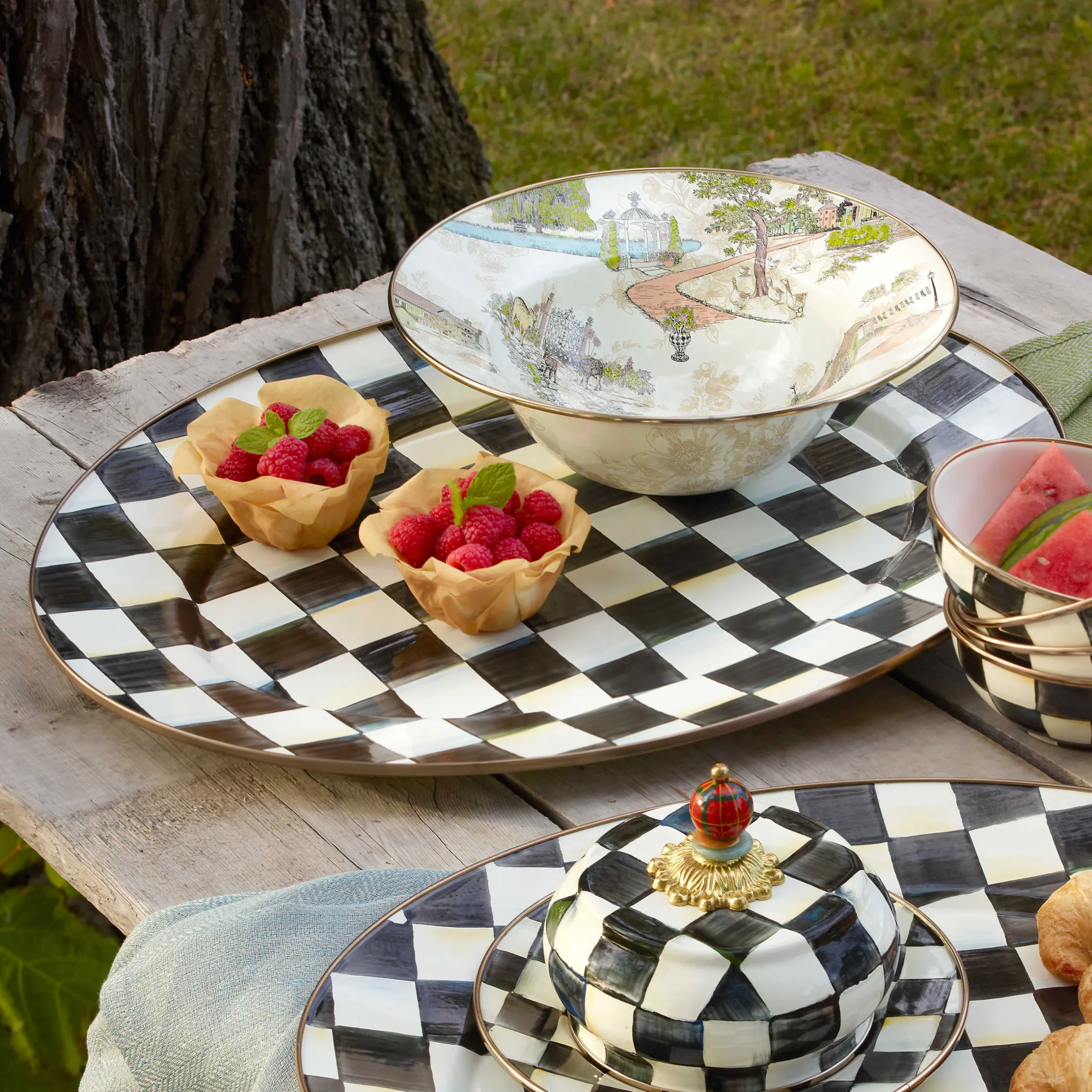Discount MacKenzie-Childs Courtly Check Enamel Oval Platter - Large