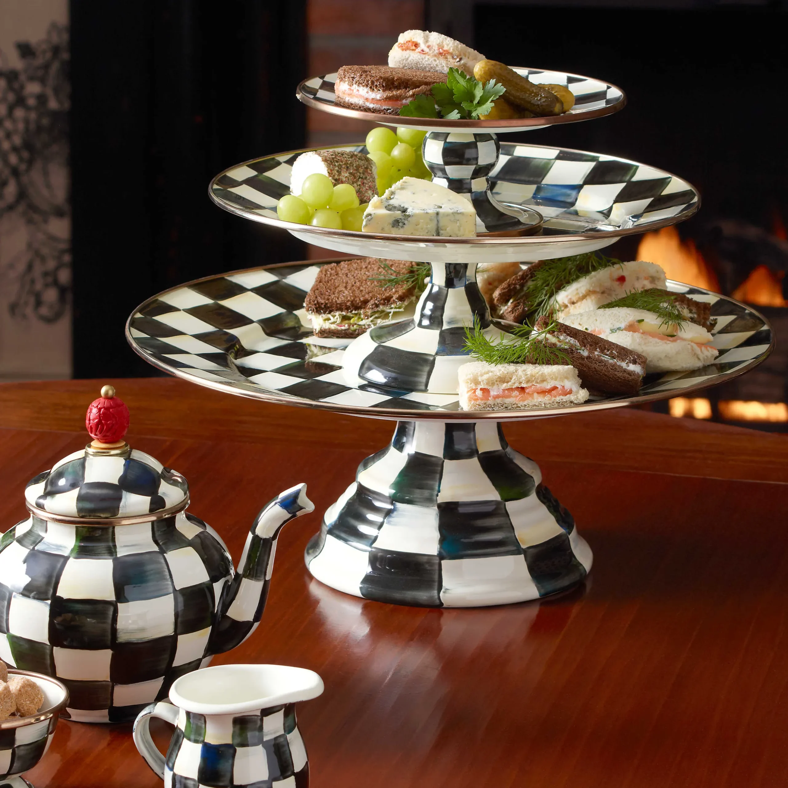 Sale MacKenzie-Childs Courtly Check Enamel Pedestal Platter - Large