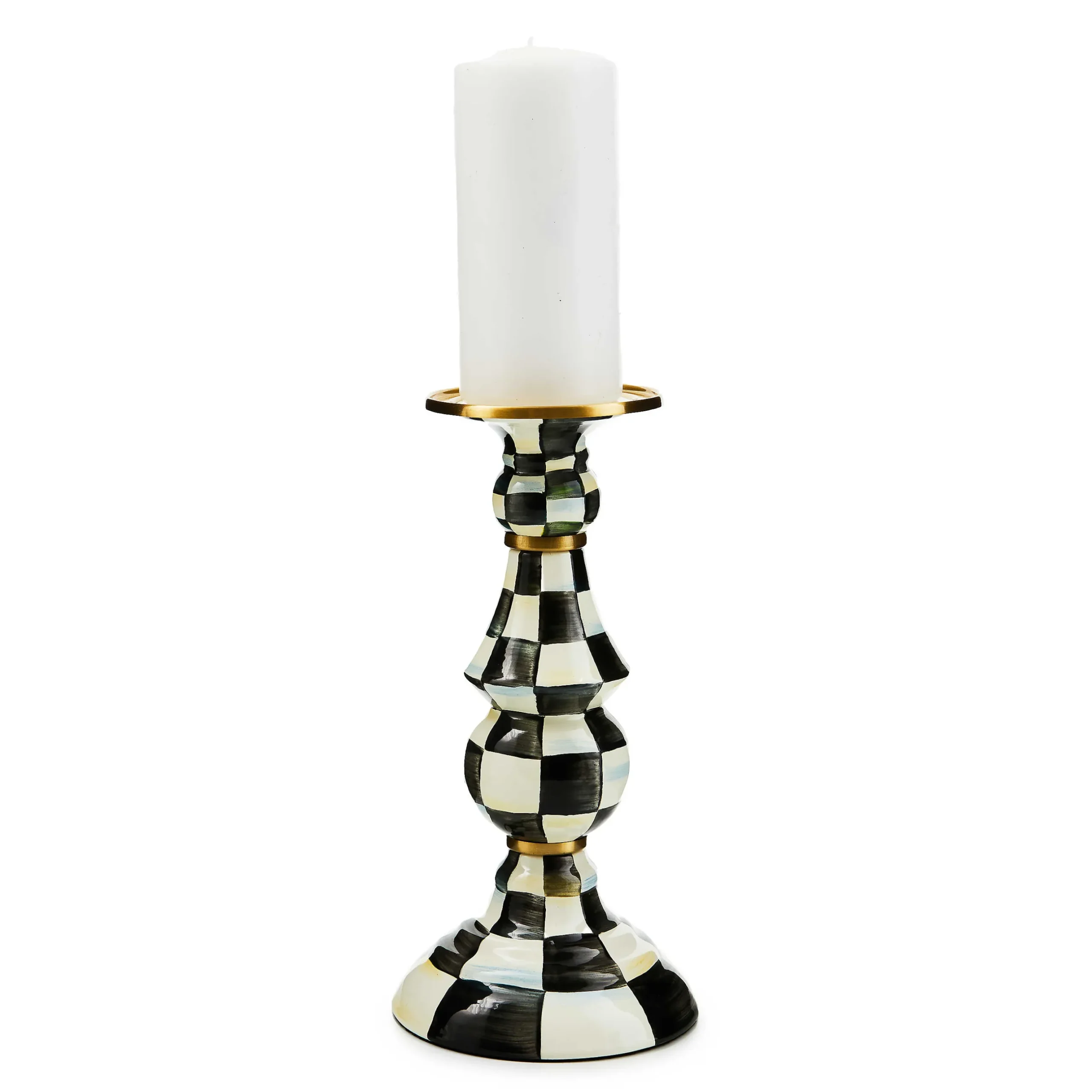 Outlet MacKenzie-Childs Courtly Check Enamel Pillar Candlestick - Large