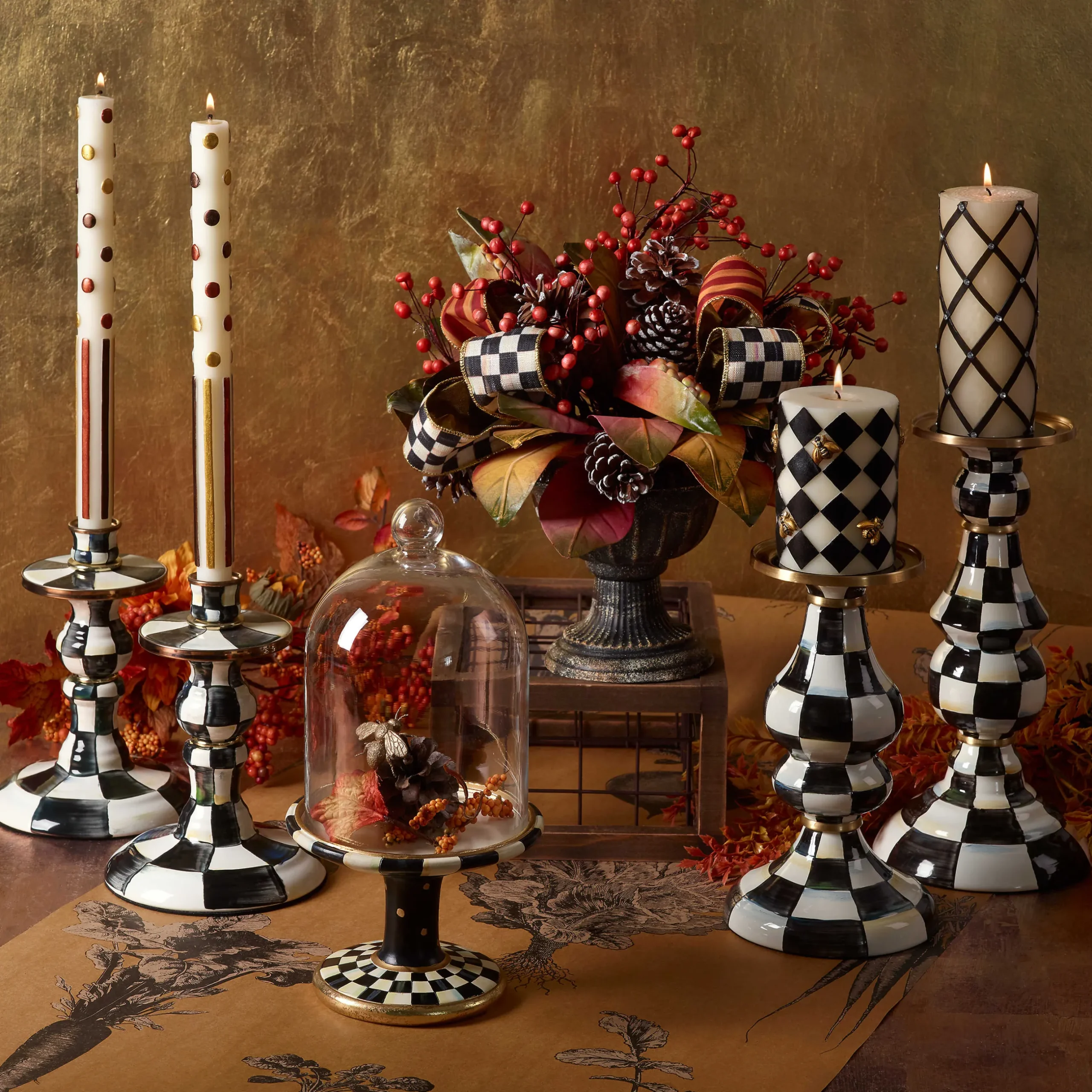 Outlet MacKenzie-Childs Courtly Check Enamel Pillar Candlestick - Large
