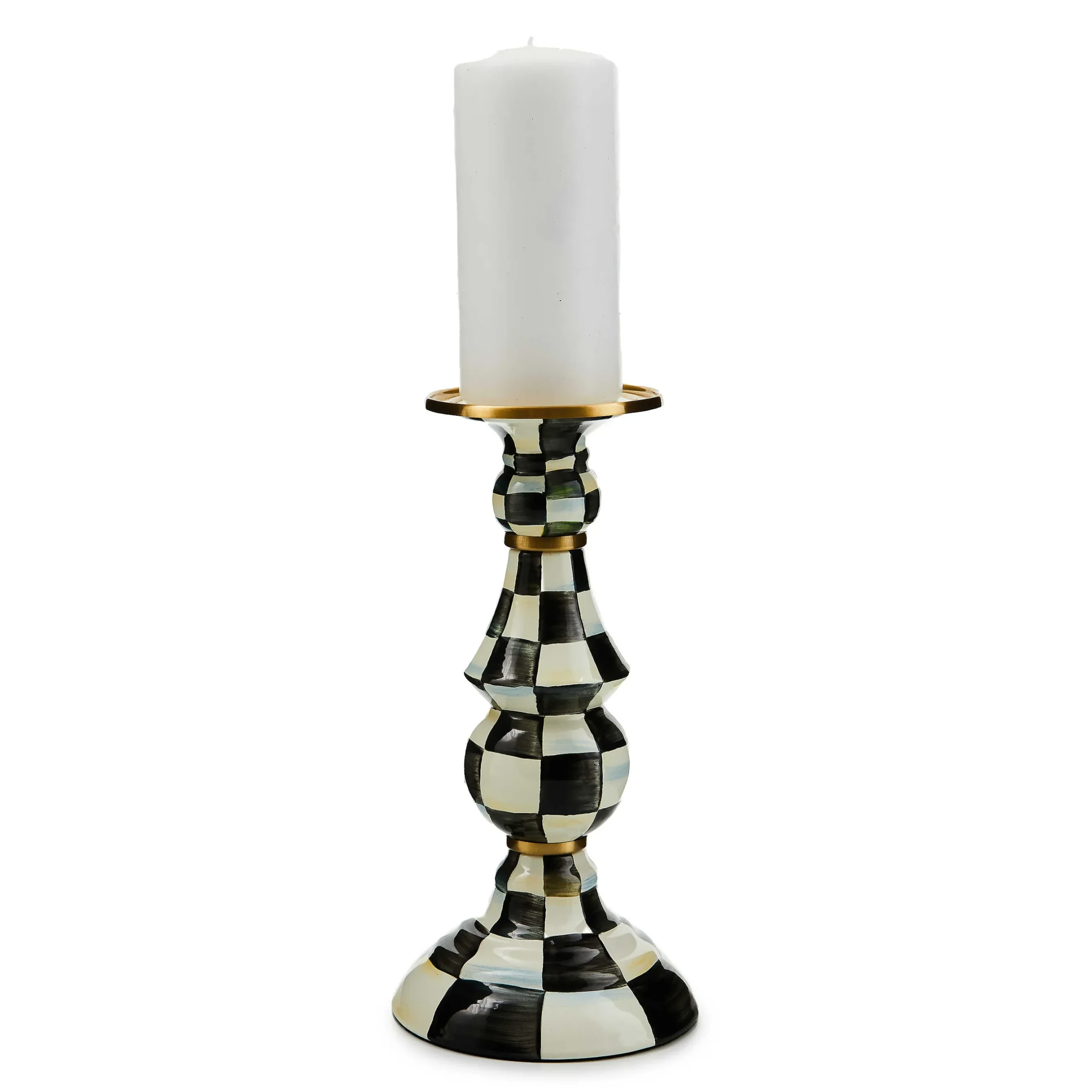 Outlet MacKenzie-Childs Courtly Check Enamel Pillar Candlestick - Large