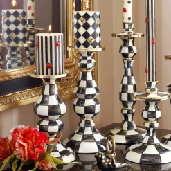 Outlet MacKenzie-Childs Courtly Check Enamel Pillar Candlestick - Medium