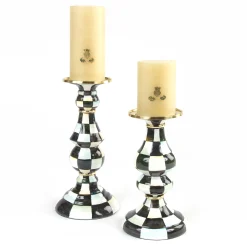 Outlet MacKenzie-Childs Courtly Check Enamel Pillar Candlestick - Medium