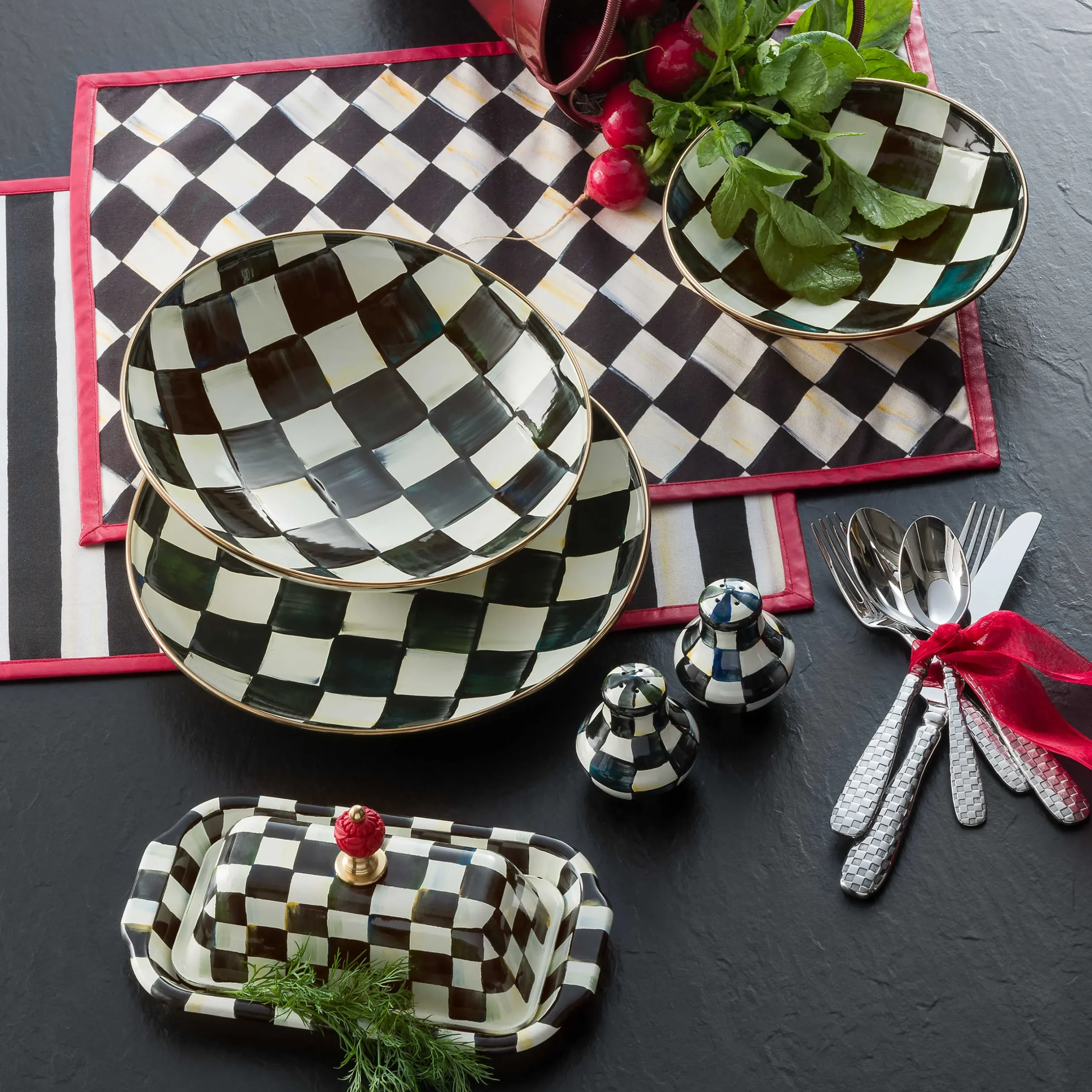 Outlet MacKenzie-Childs Courtly Check Enamel Salt & Pepper Shakers