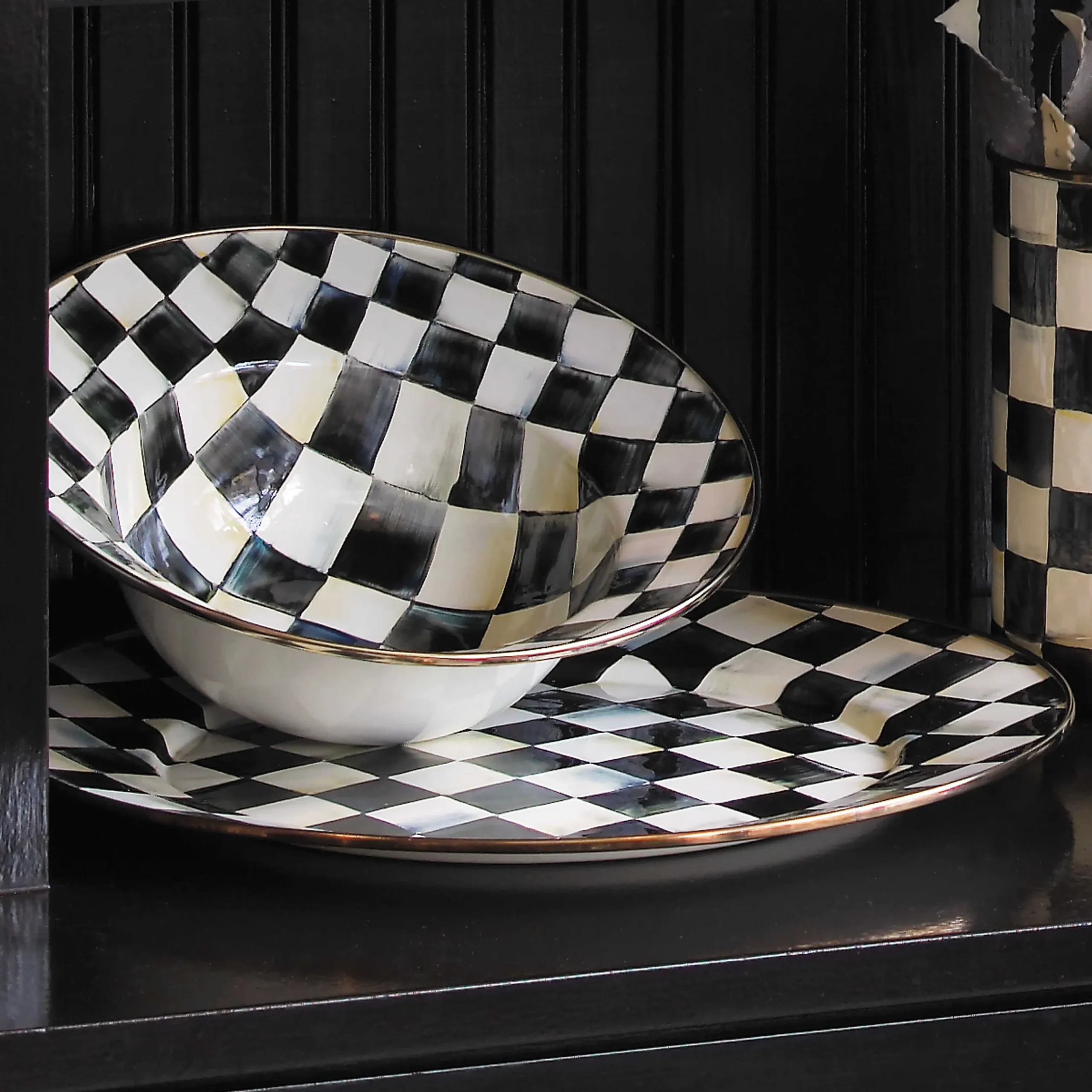 Hot MacKenzie-Childs Courtly Check Enamel Serving Platter