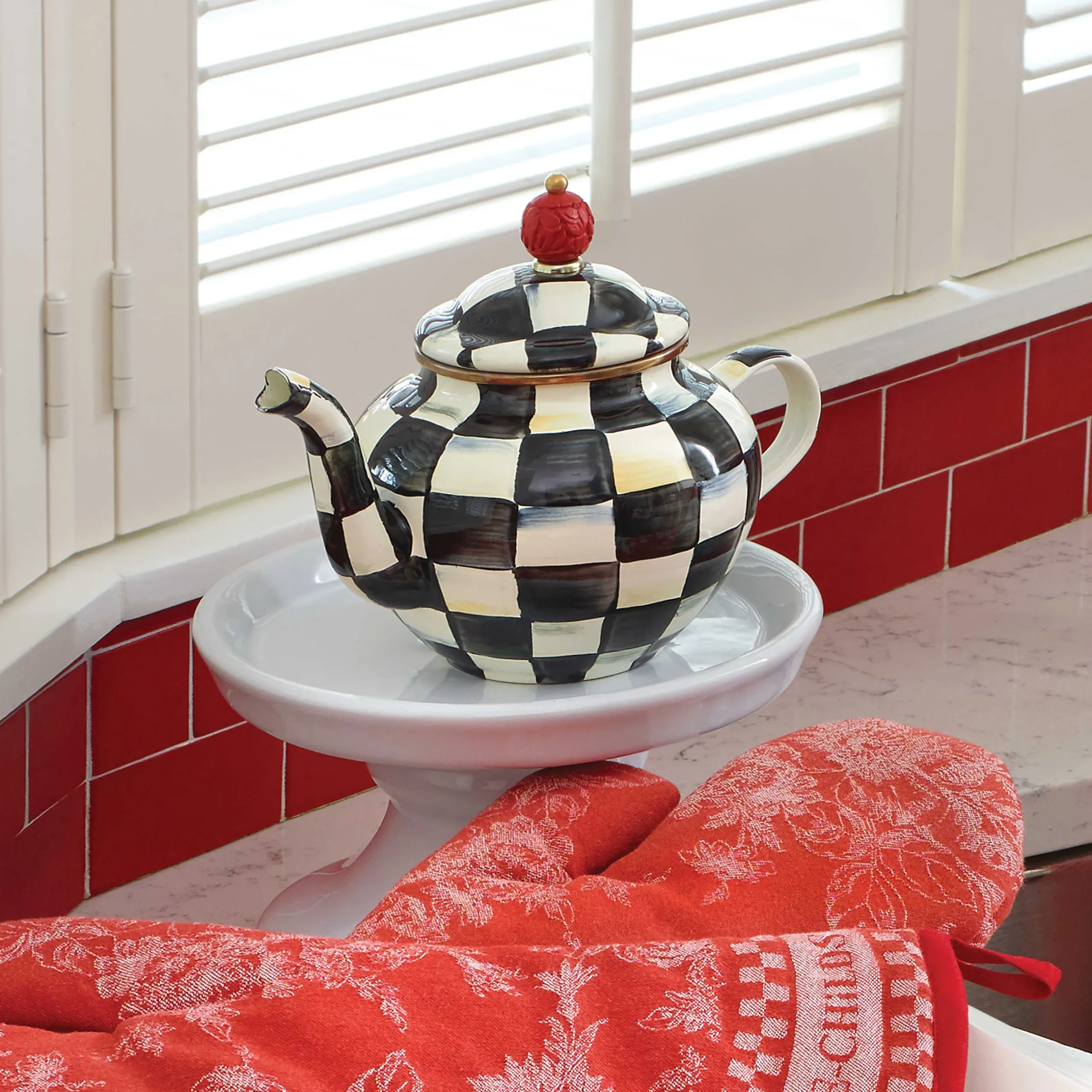 Discount MacKenzie-Childs Courtly Check Enamel Teapot - 4 Cup