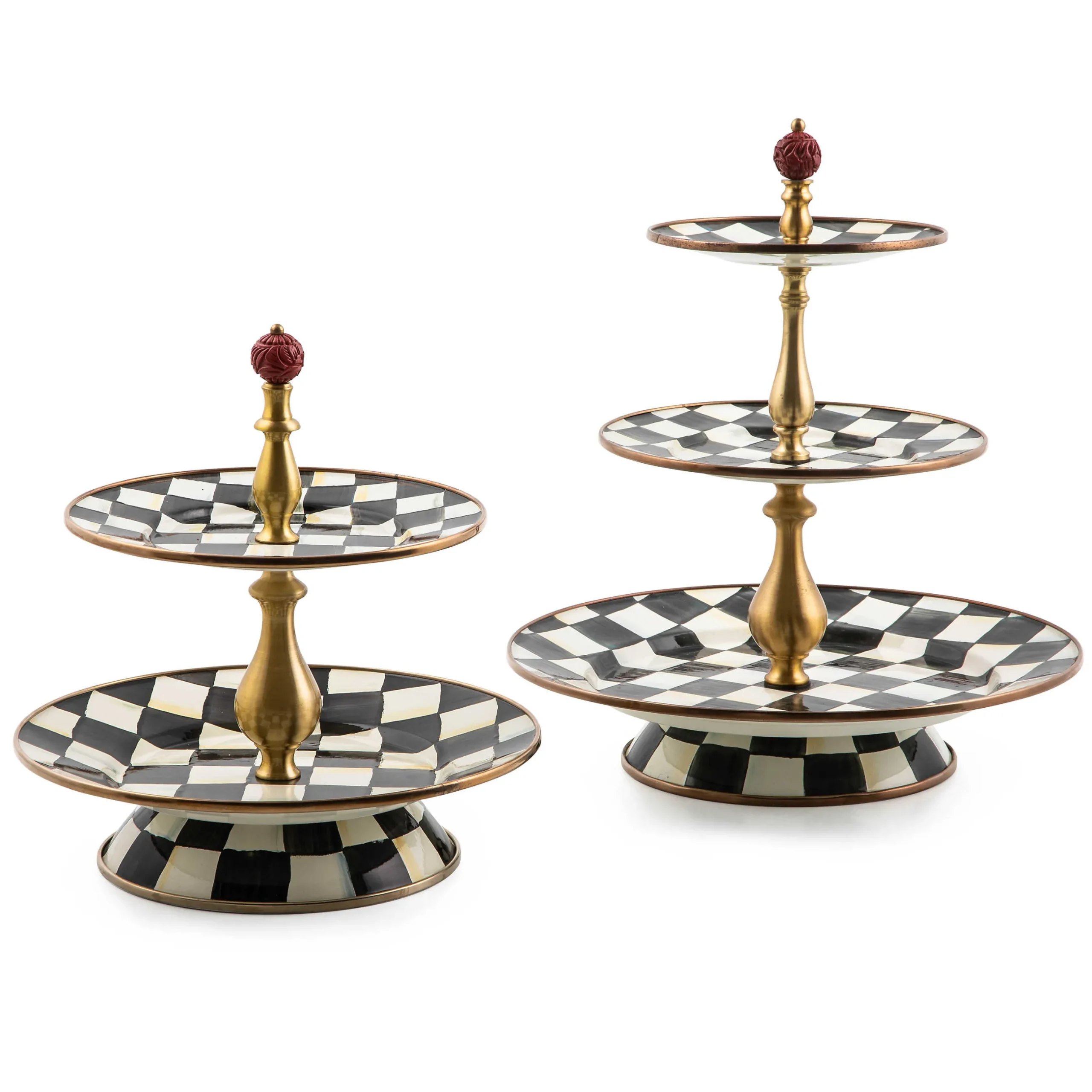 Clearance MacKenzie-Childs Courtly Check Enamel Two Tier Sweet Stand