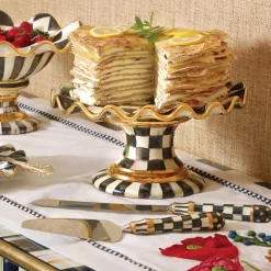 Outlet MacKenzie-Childs Courtly Check Fluted Cake Stand