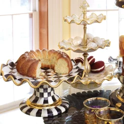 Outlet MacKenzie-Childs Courtly Check Fluted Cake Stand