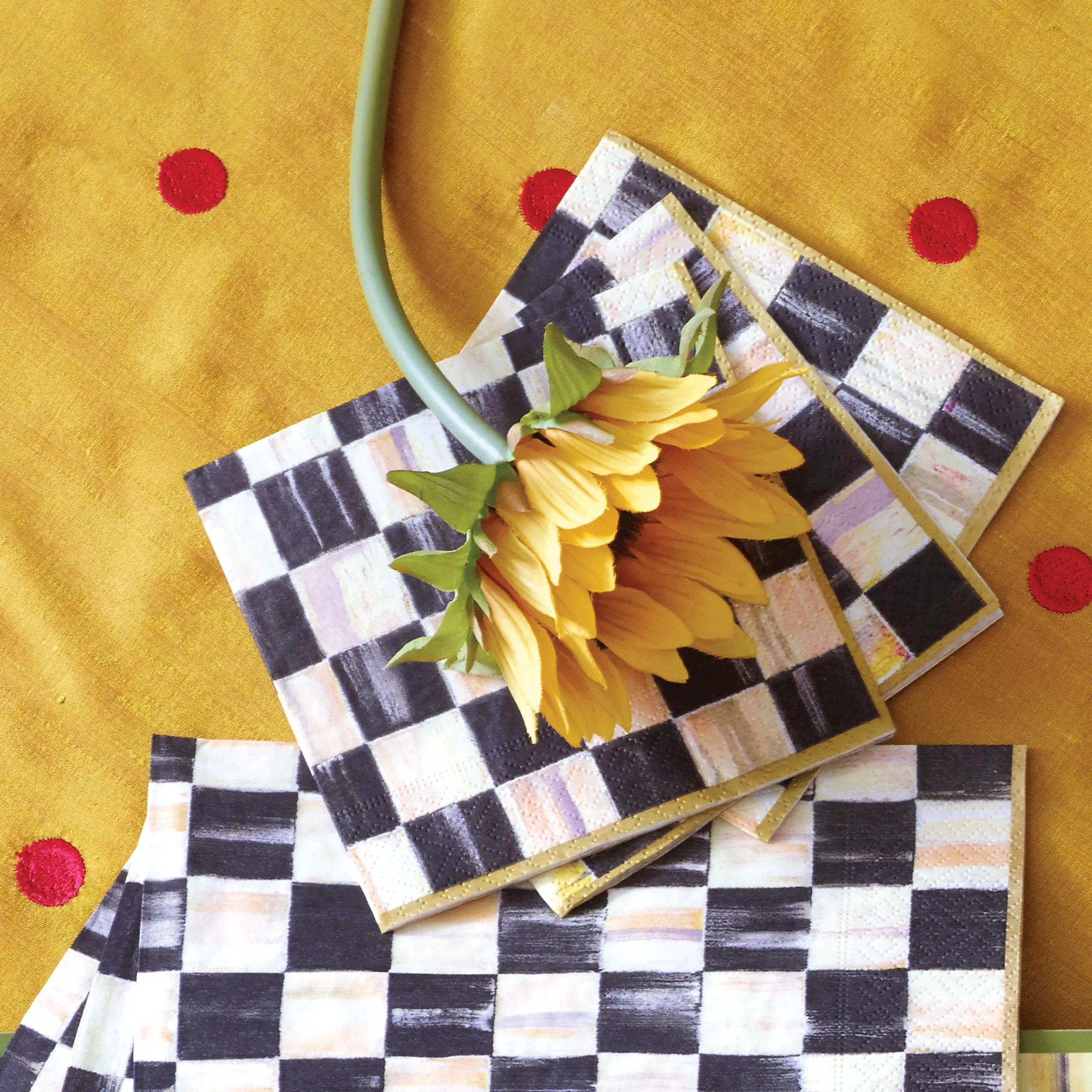Best MacKenzie-Childs Courtly Check Paper Napkins - Cocktail - Gold
