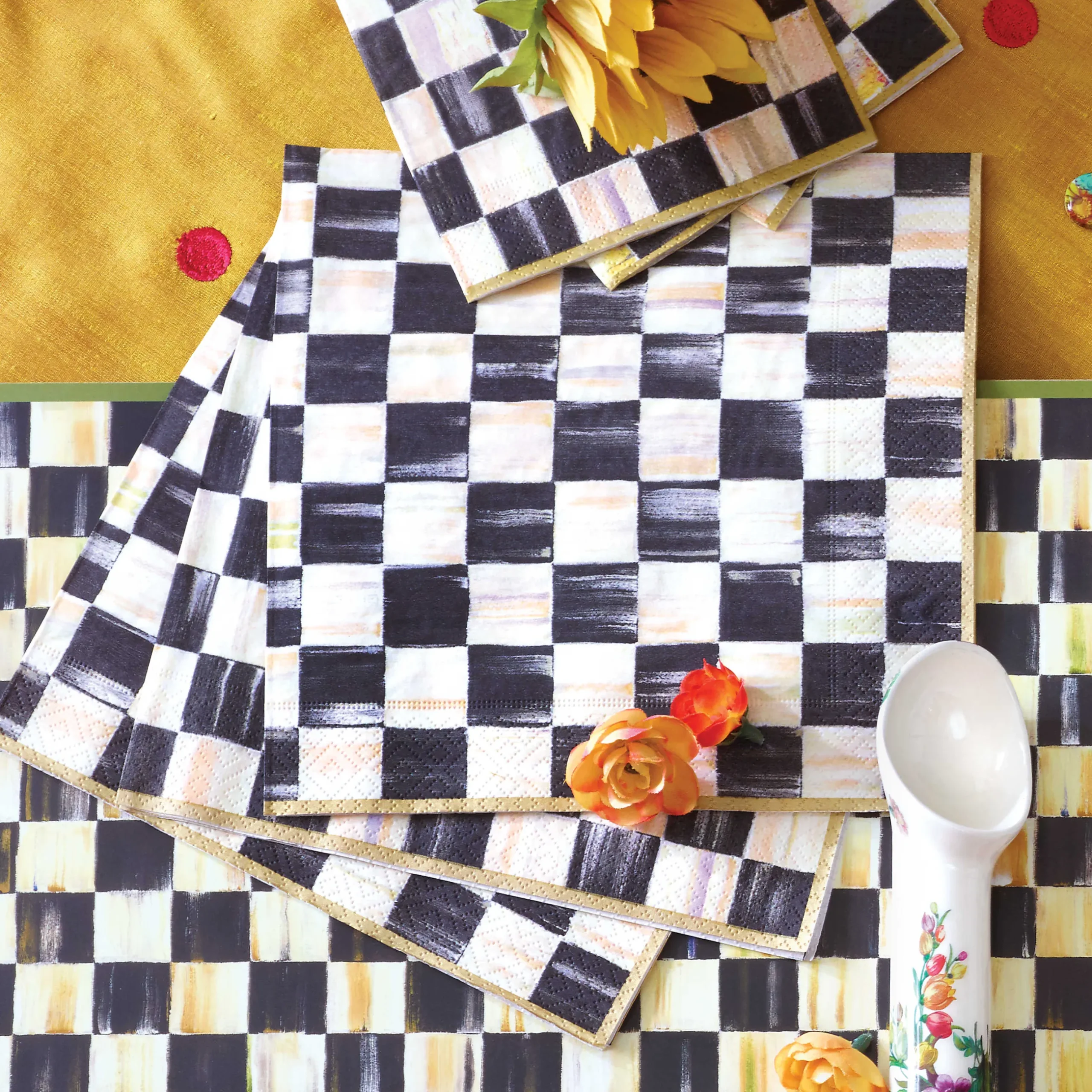 New MacKenzie-Childs Courtly Check Paper Napkins - Dinner - Gold