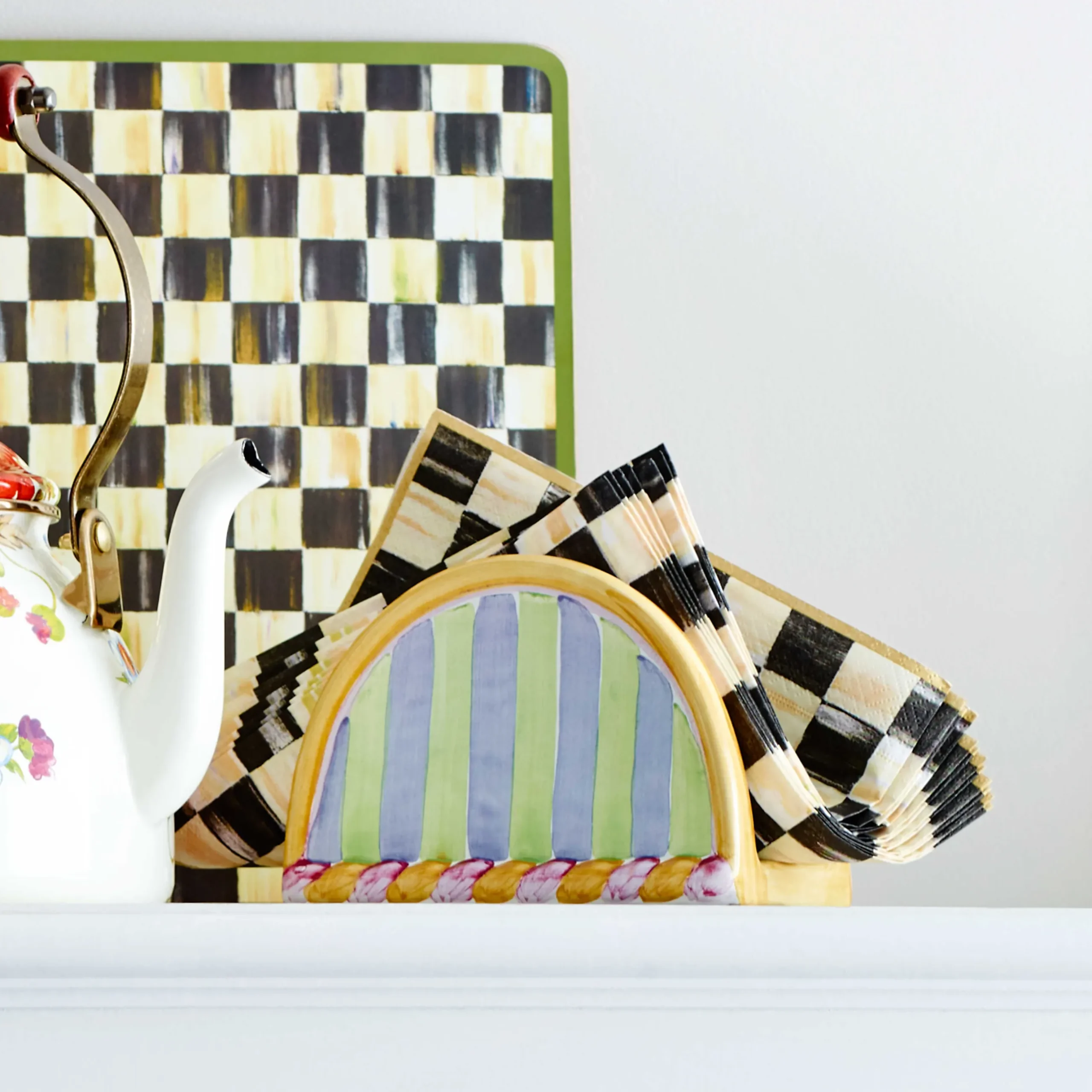 New MacKenzie-Childs Courtly Check Paper Napkins - Dinner - Gold
