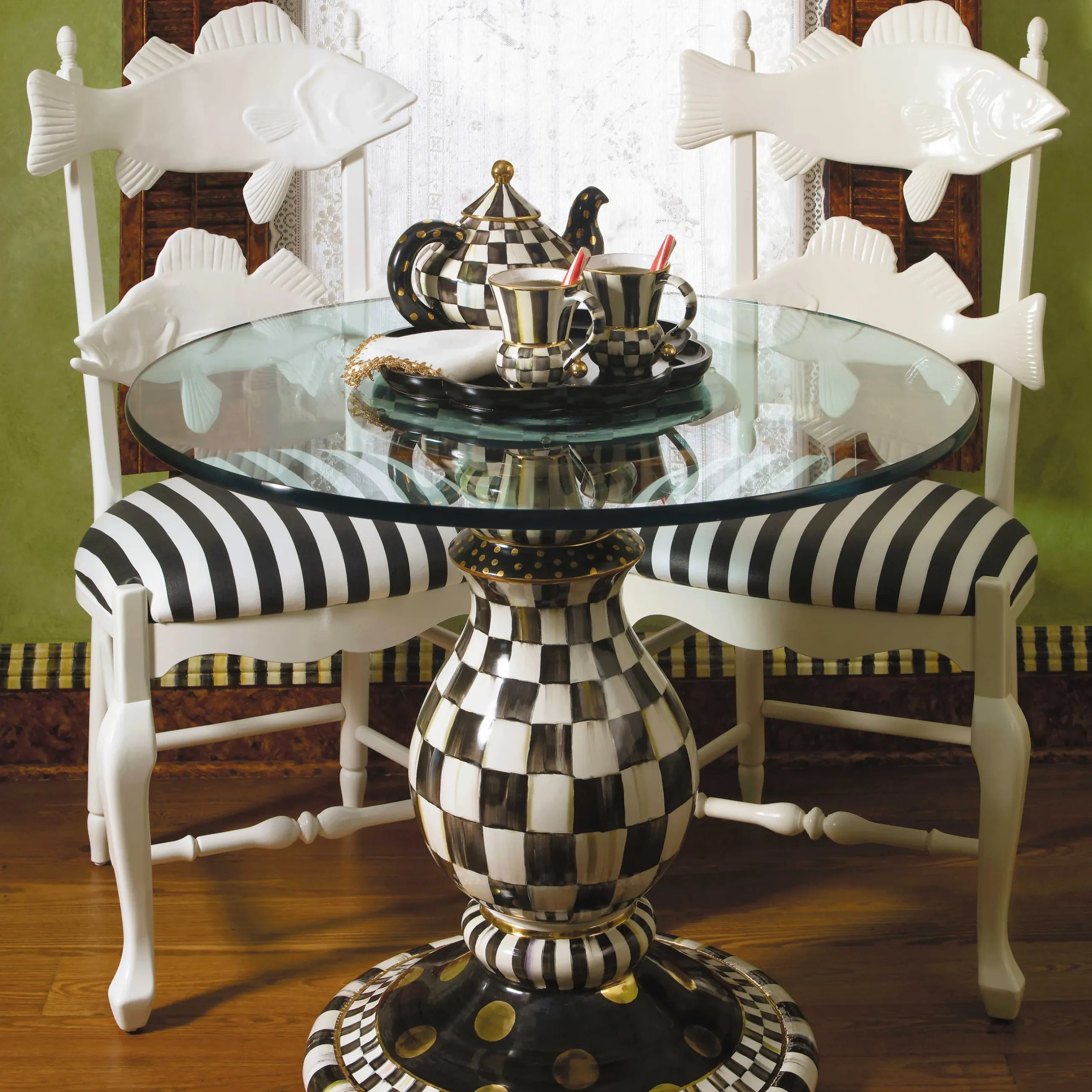 Outlet MacKenzie-Childs Courtly Check Pedestal Table Base