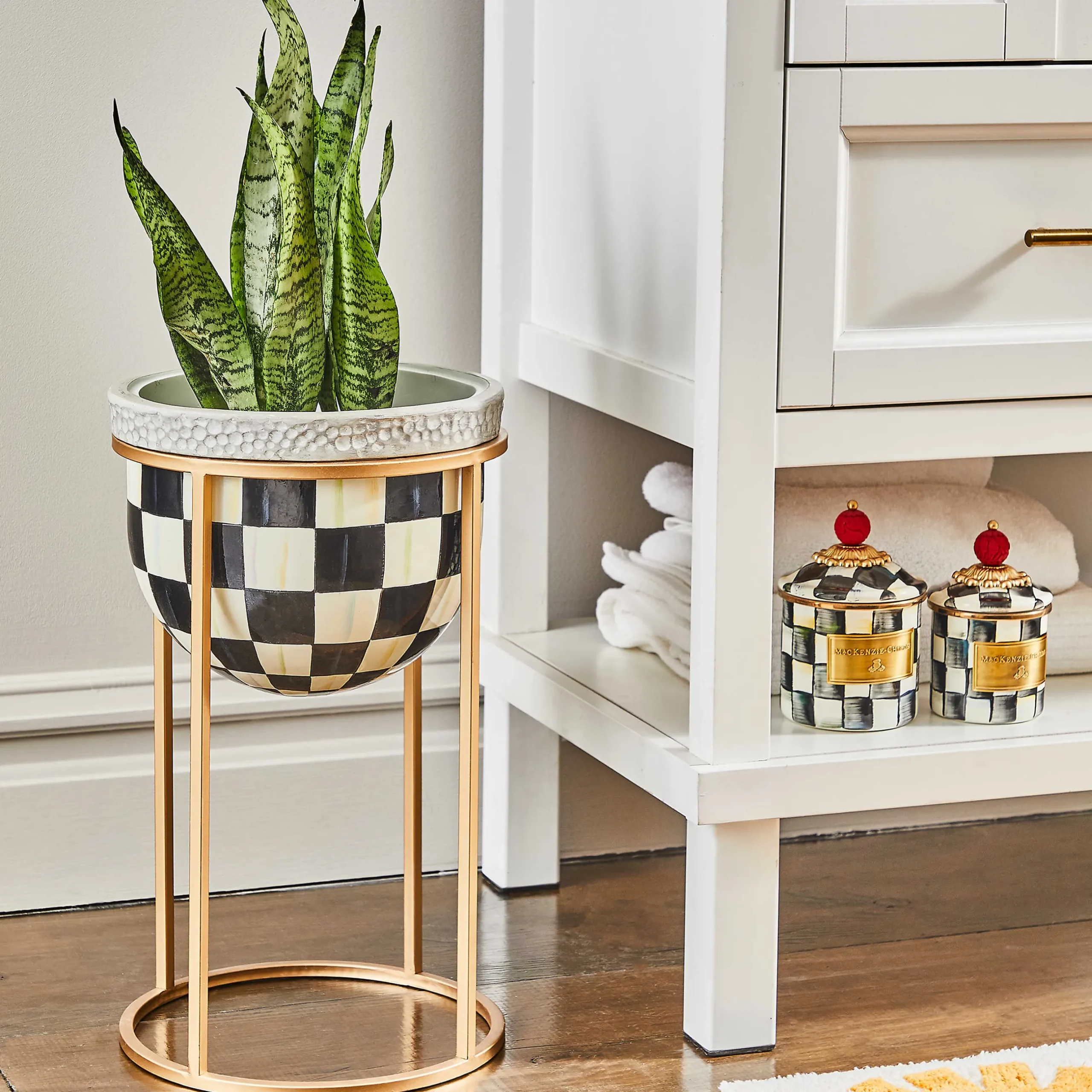 Outlet MacKenzie-Childs Courtly Check Plant Stand - Short
