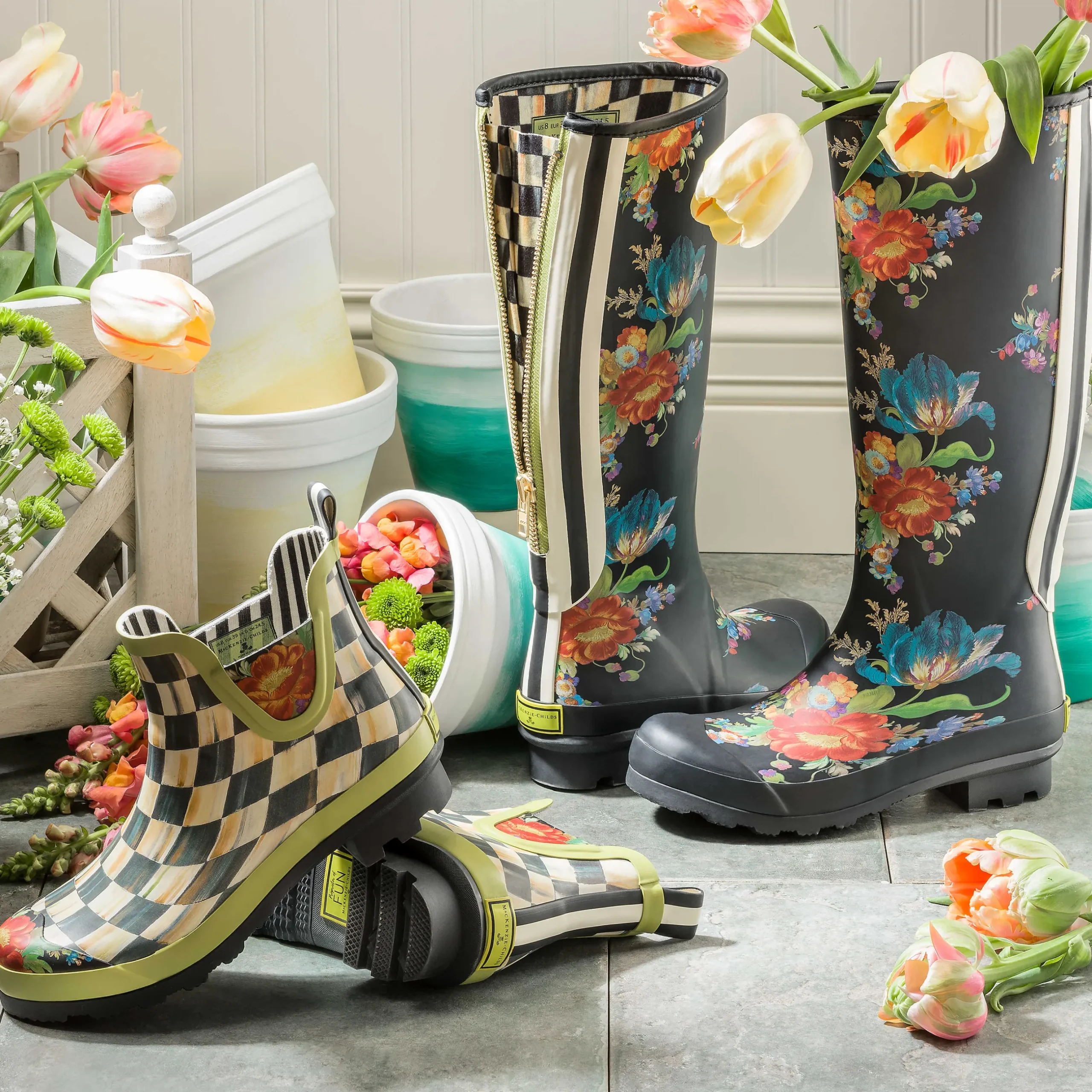 Best MacKenzie-Childs Courtly Check Rain Boots - Short - Size 9