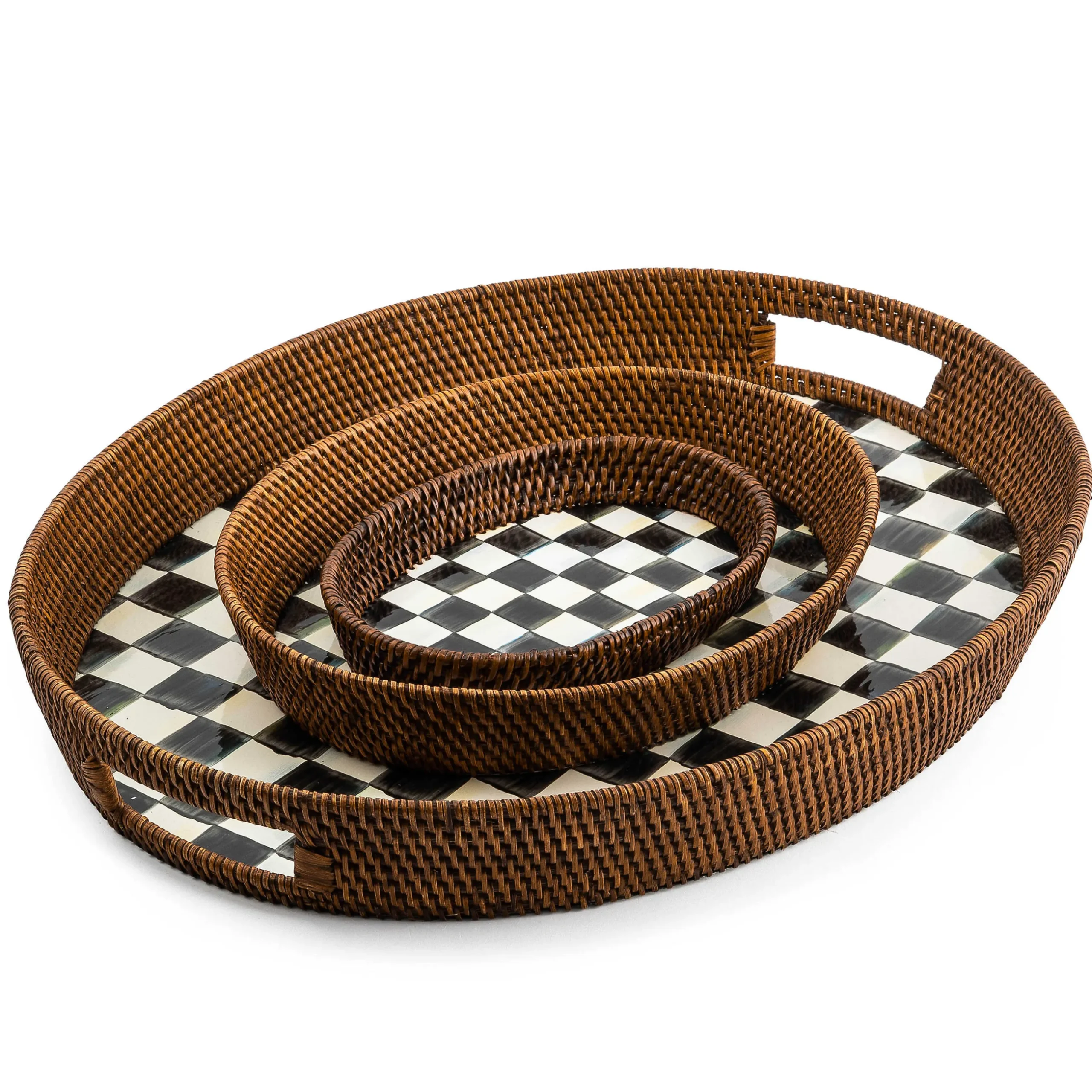 Sale MacKenzie-Childs Courtly Check Rattan & Enamel Party Tray