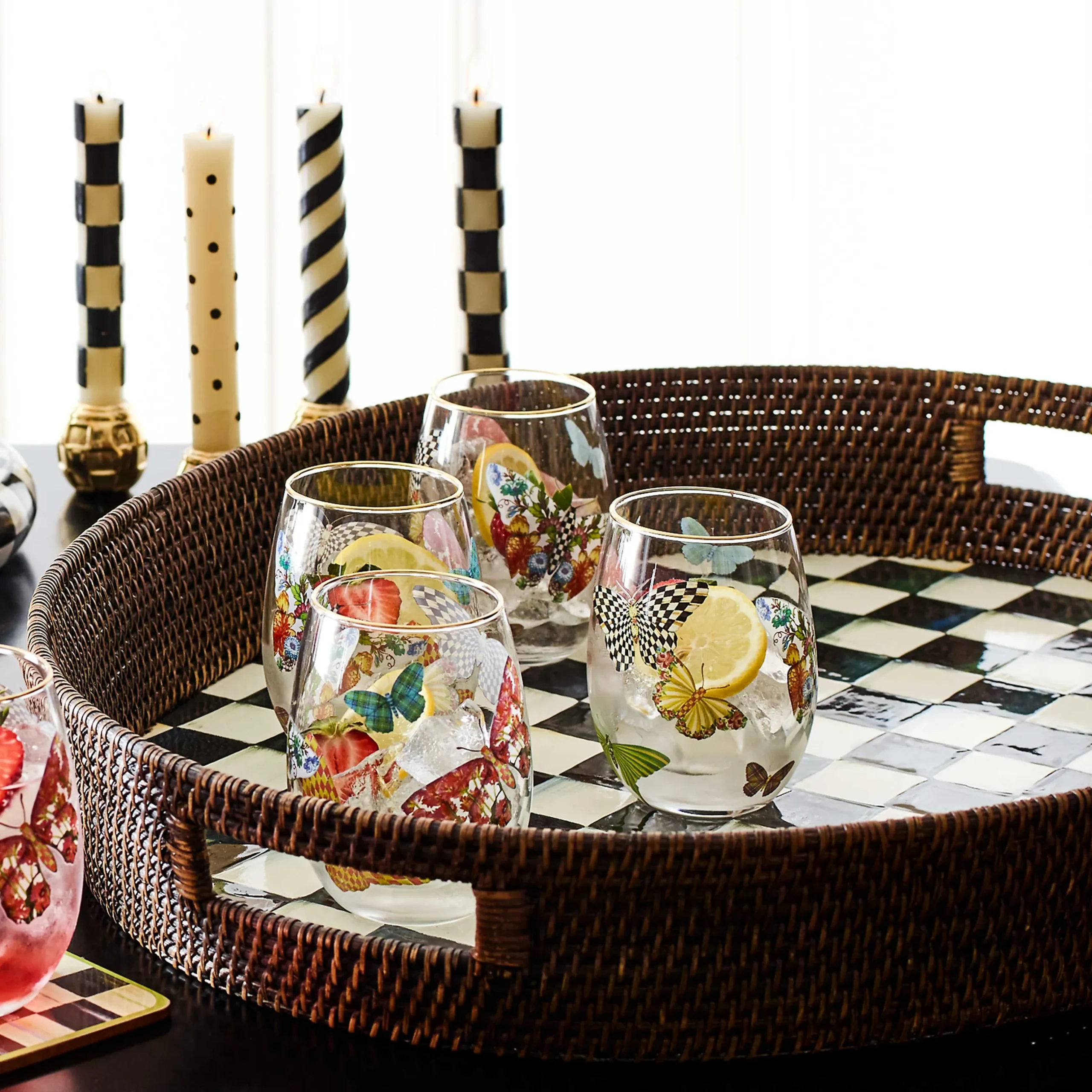 Sale MacKenzie-Childs Courtly Check Rattan & Enamel Party Tray