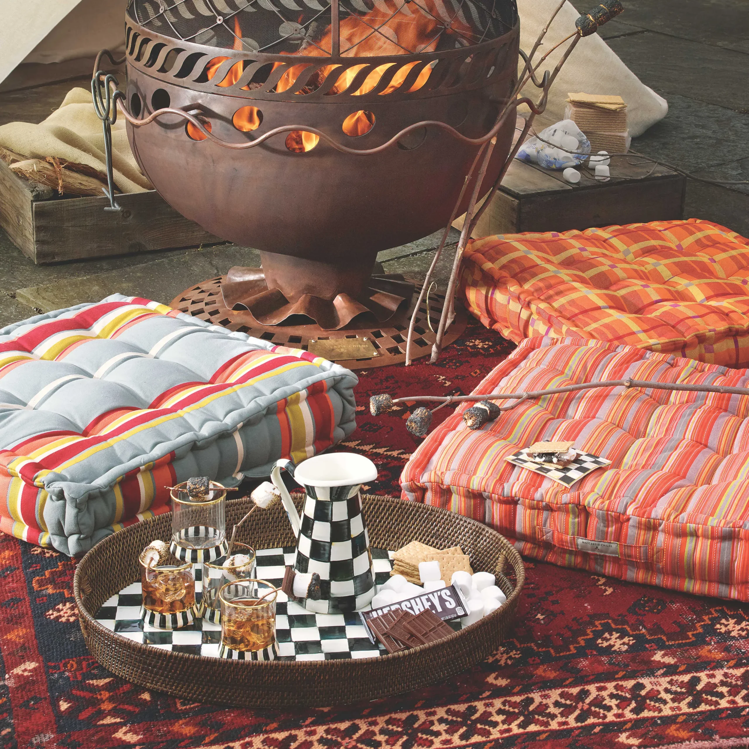 Sale MacKenzie-Childs Courtly Check Rattan & Enamel Party Tray