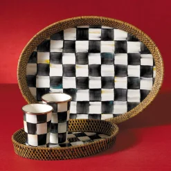 Outlet MacKenzie-Childs Courtly Check Rattan & Enamel Tray - Small