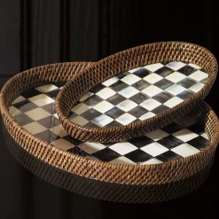 Hot MacKenzie-Childs Courtly Check Rattan & Enamel Tray - Large